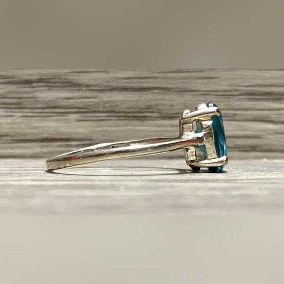 Sterling Silver Designer GSJ Blue Stone Solitaire Band Ring, Size 9, 2g - Picture 4 of 10